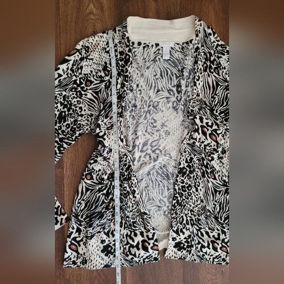Chico's Lux Soft Animal Print Open Cardigan, Women's XL, Cream, Black & Brown - Picture 7 of 7